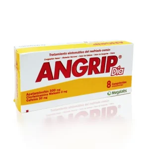 Angrip Día Acetaminofén+ Clorfeniramina + Cafeína x 8 Comprimidos – Megalabs