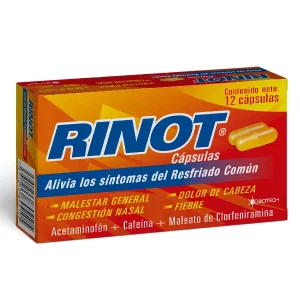 Rinot Acetaminofén + Clorfeniramina + Cafeína x 12 Cápsulas – Biotech